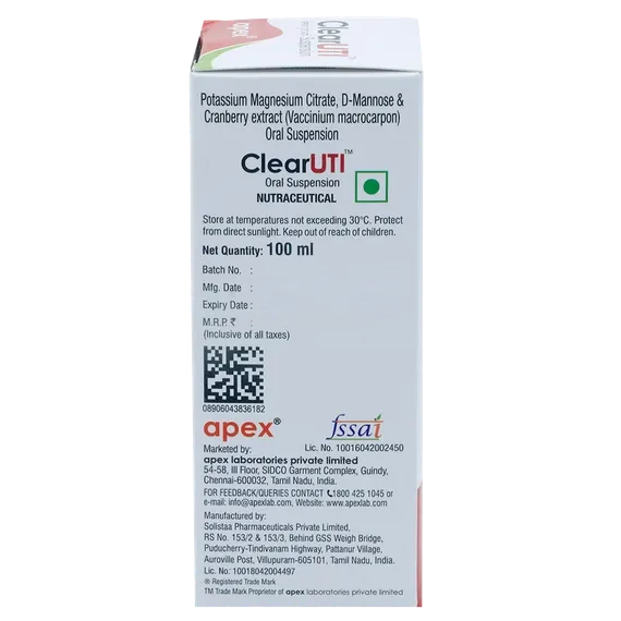 clear uti sugar free oral suspension 100 ml